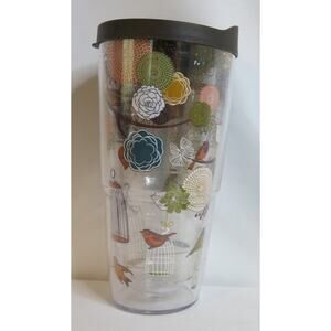 TERVIS Tumbler Floral Birdcages with Lid 24 oz Brown Blue Water Cup Travel Retro